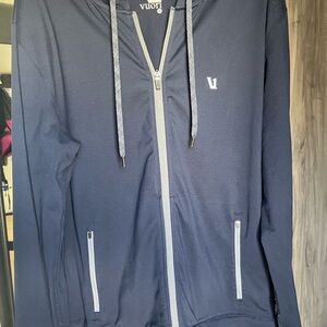 Vuori Navy Zip-Up Hoodie with Logo